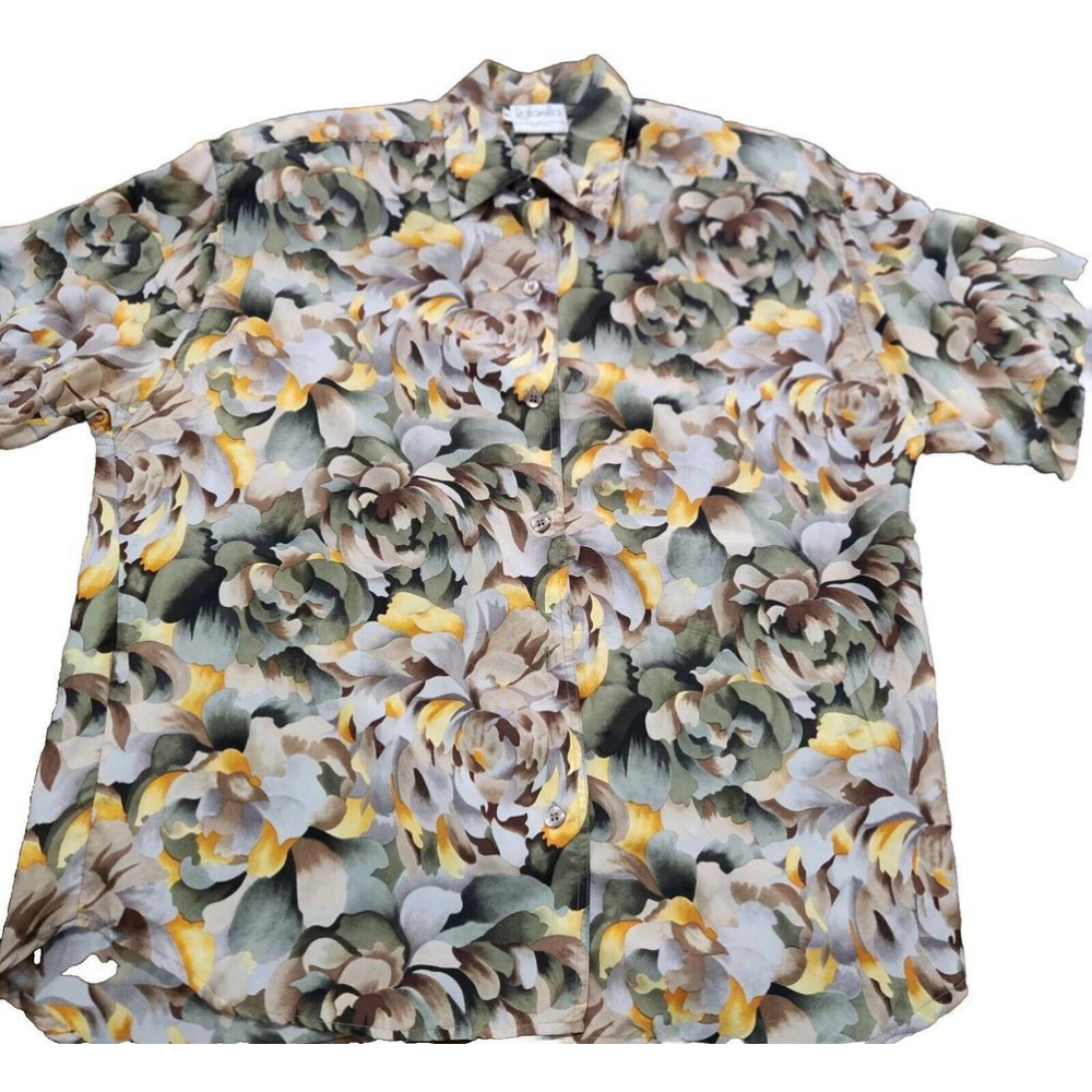 Rafaella Womens Blouse/Top 100% Silk Button Up Floral Short Sleeves Medium